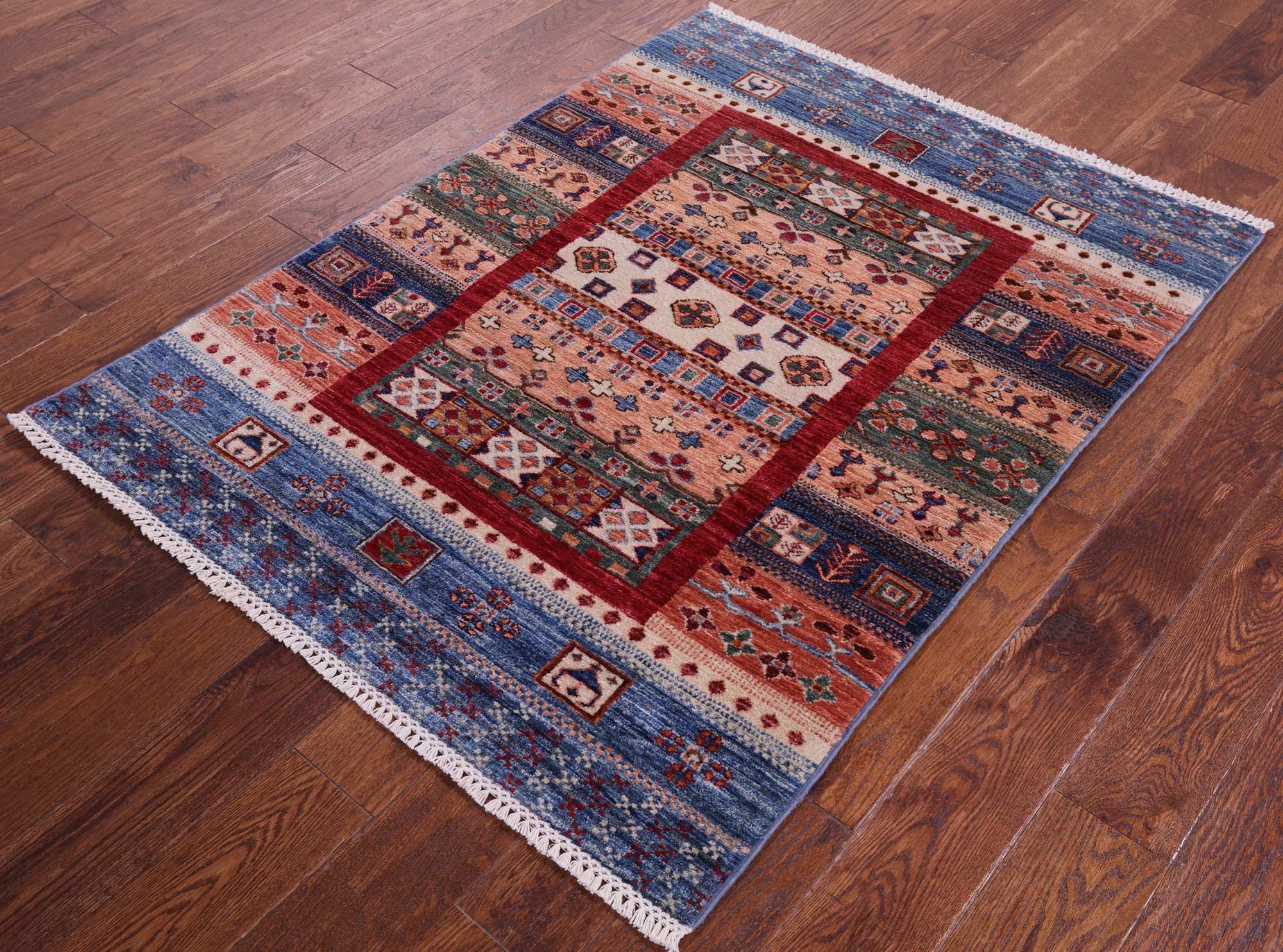 Tribal Persian Gabbeh Hand Knotted Wool Rug - 3' 6" X 4' 8" - Golden Nile