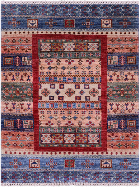 Tribal Persian Gabbeh Hand Knotted Wool Rug - 3' 6" X 4' 8" - Golden Nile