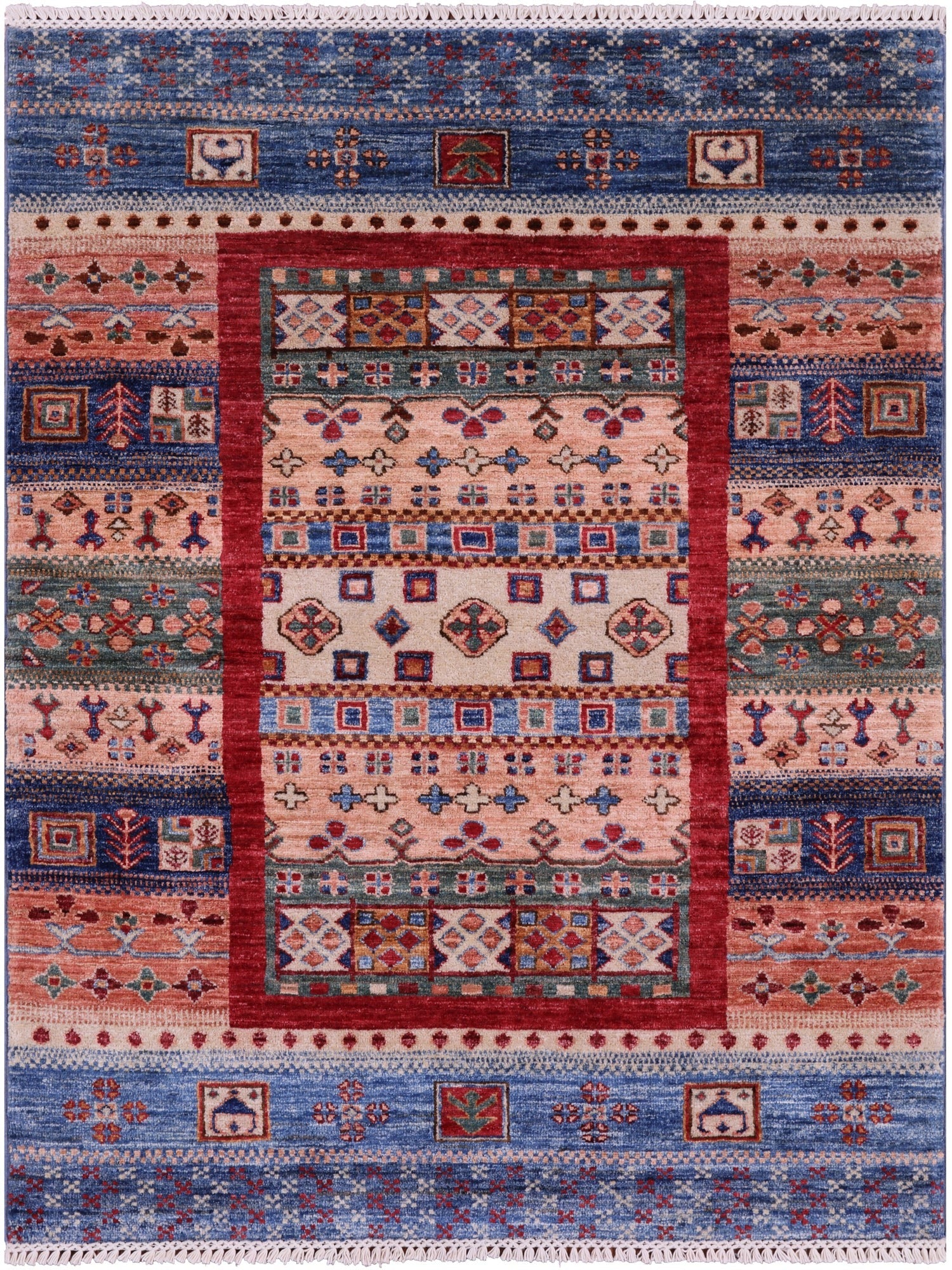 Tribal Persian Gabbeh Hand Knotted Wool Rug - 3' 6" X 4' 8" - Golden Nile