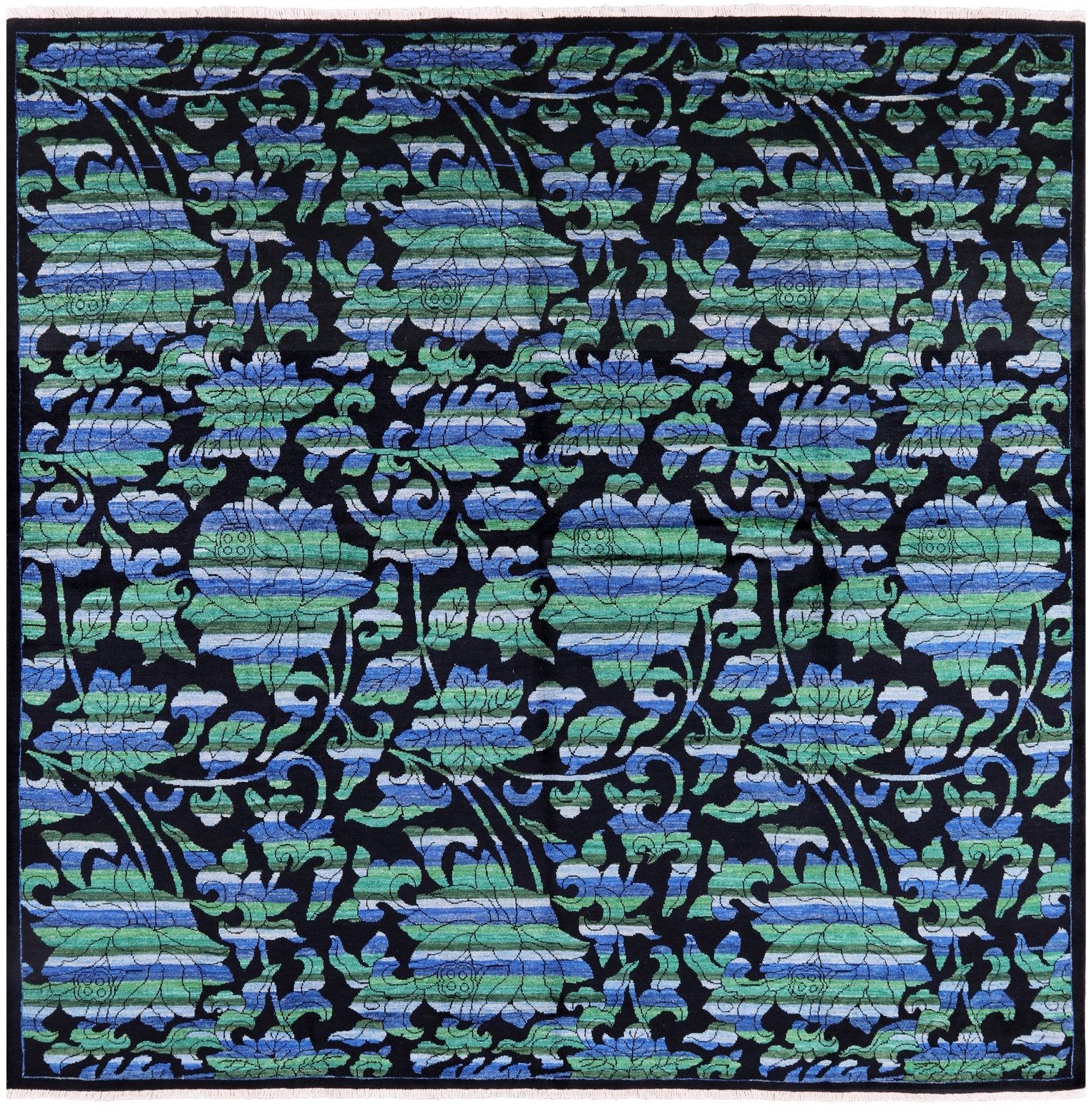 Black Square William Morris Rose Garden Hand Knotted Wool Area Rug - 8' 0" X 8' 2" - Golden Nile