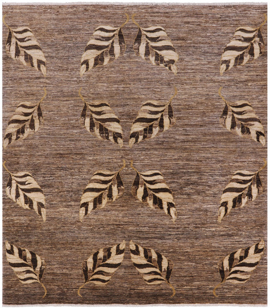 Modern Natural Handmade Wool Area Rug - 6' 8" X 7' 6" - Golden Nile