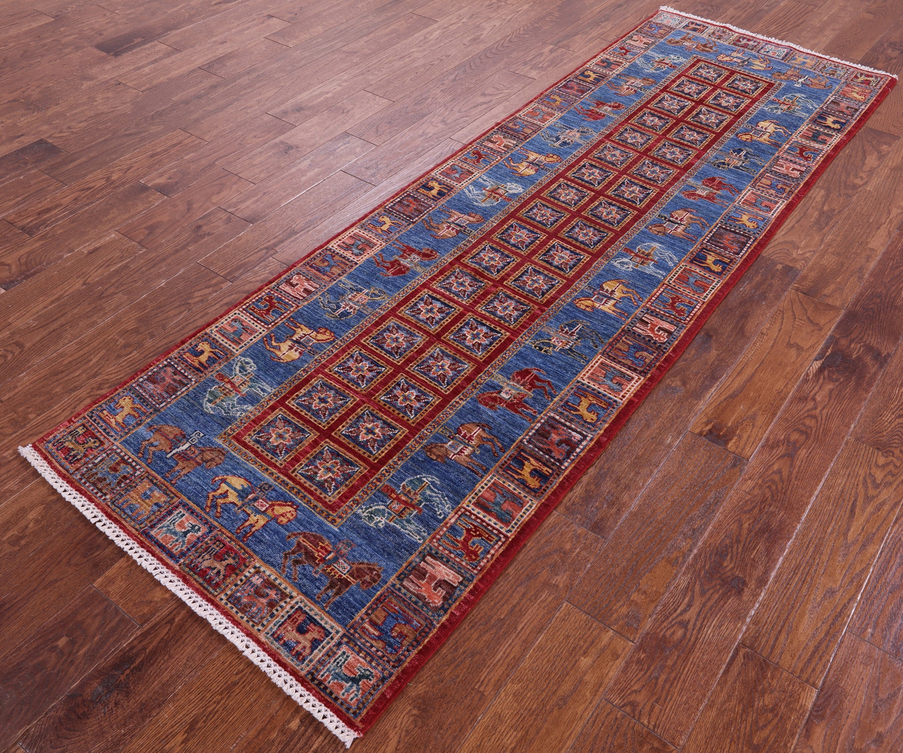 Antiqued Pazyryk Historical Design Hand Knotted Wool Runner Rug - 2' 9" X 8' 5" - Golden Nile