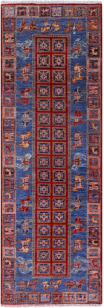 Antiqued Pazyryk Historical Design Hand Knotted Wool Runner Rug - 2' 9" X 8' 5" - Golden Nile