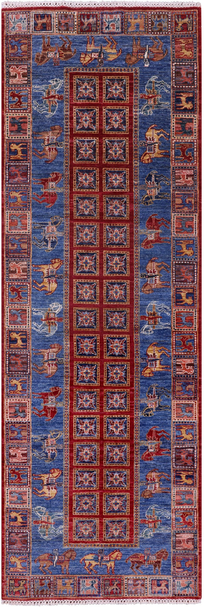 Antiqued Pazyryk Historical Design Hand Knotted Wool Runner Rug - 2' 9" X 8' 5" - Golden Nile