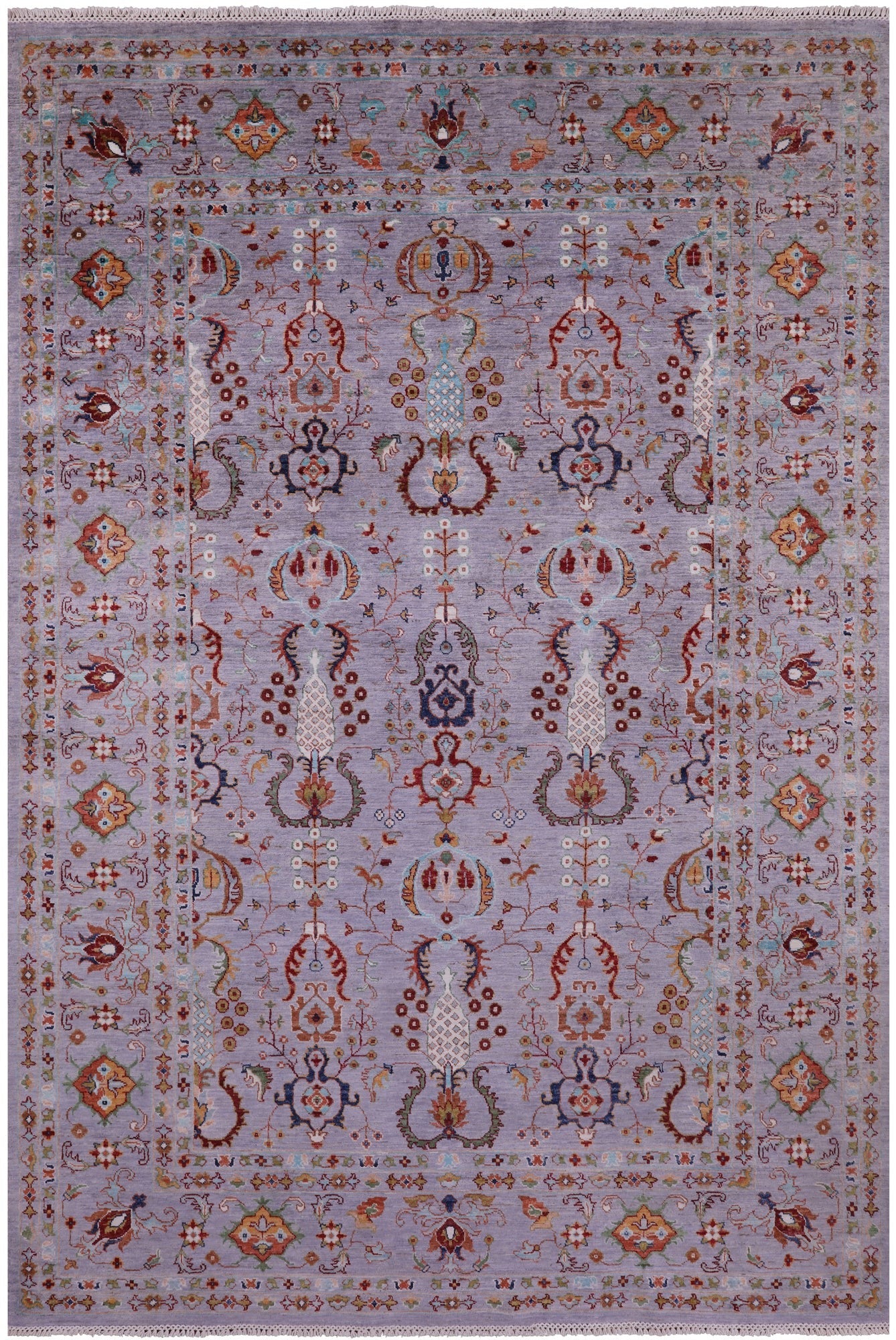 Grey Peshawar Hand Knotted Wool Rug - 6' 7" X 9' 9" - Golden Nile