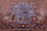 Blue Persian Fine Serapi Hand Knotted Wool Rug - 7' 0" X 9' 11" - Golden Nile
