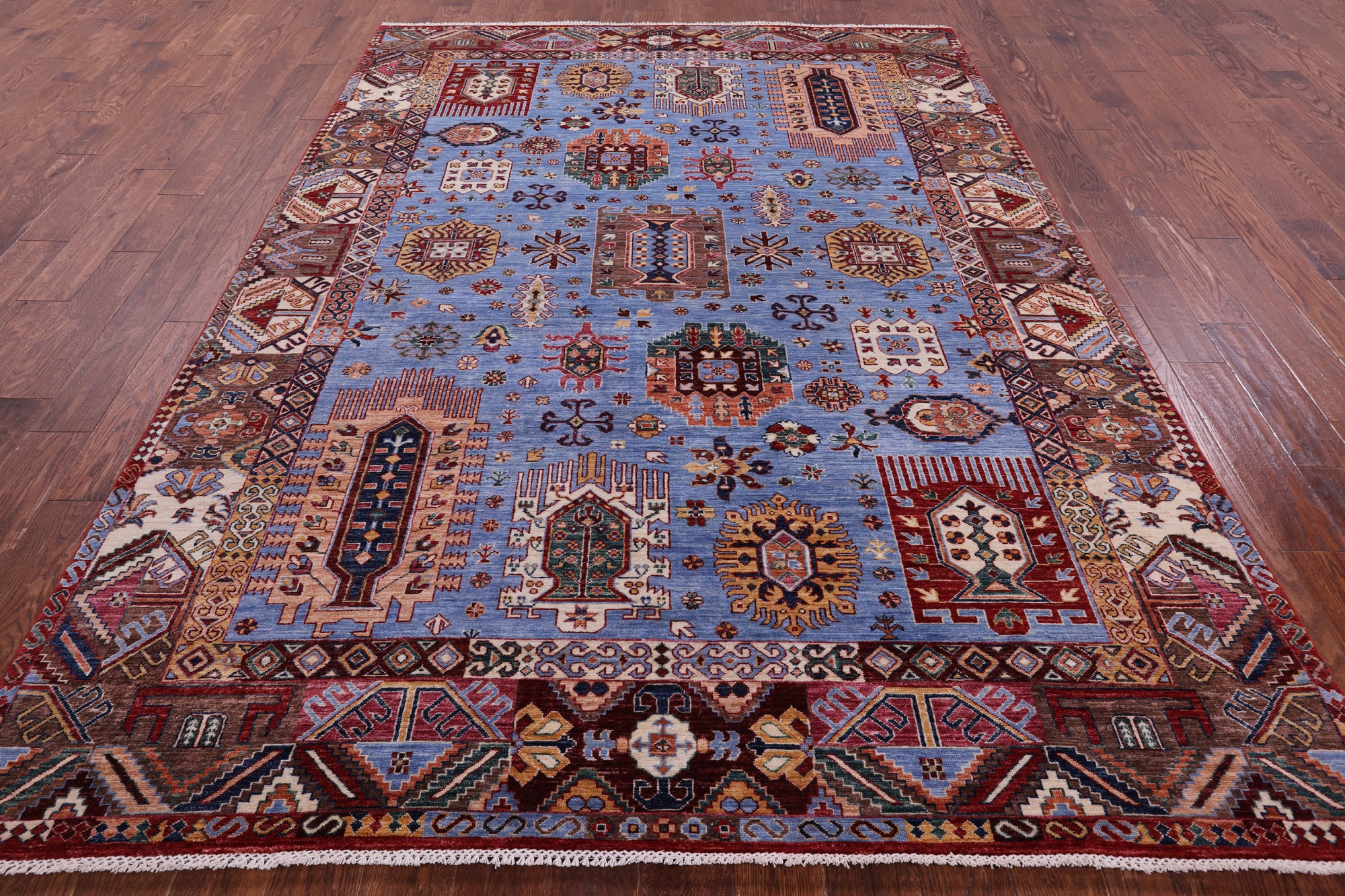 Blue Persian Fine Serapi Hand Knotted Wool Rug - 7' 0" X 9' 11" - Golden Nile