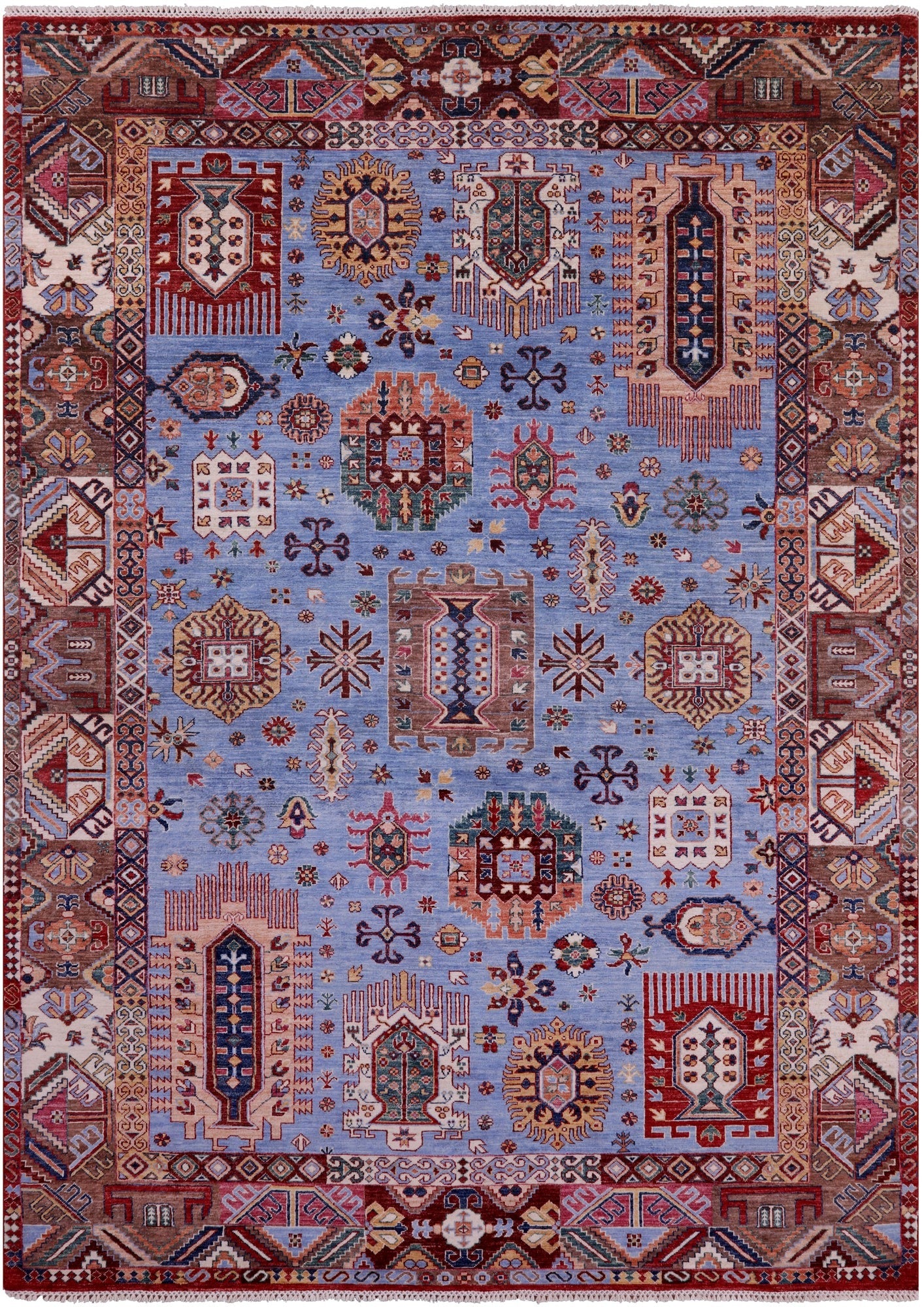 Blue Persian Fine Serapi Hand Knotted Wool Rug - 7' 0" X 9' 11" - Golden Nile