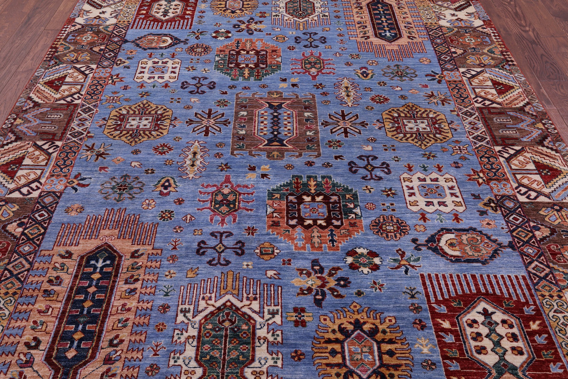 Blue Persian Fine Serapi Hand Knotted Wool Rug - 7' 0" X 9' 11" - Golden Nile