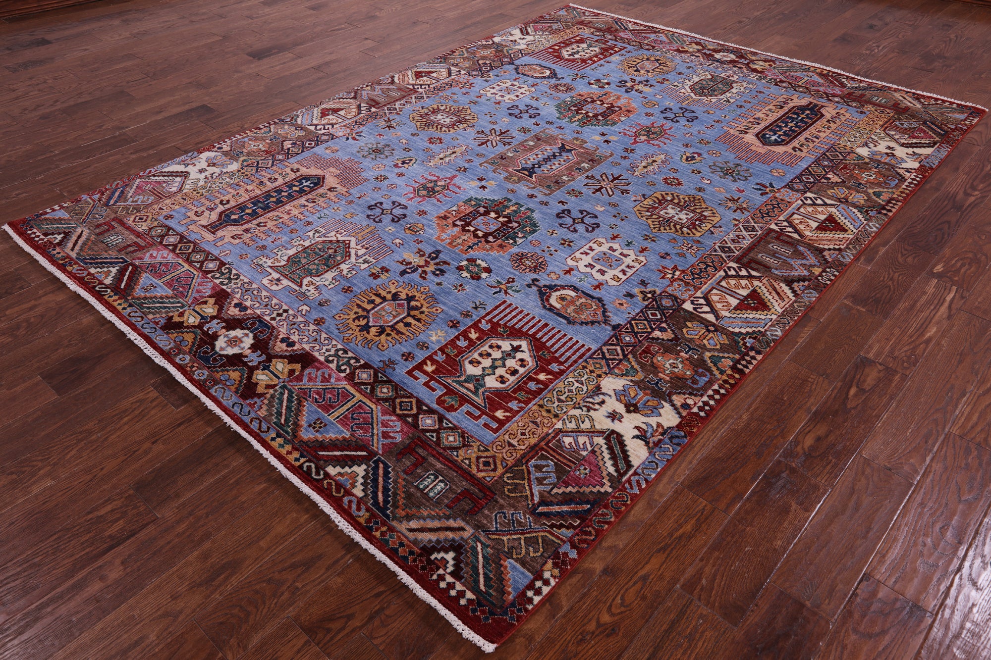 Blue Persian Fine Serapi Hand Knotted Wool Rug - 7' 0" X 9' 11" - Golden Nile