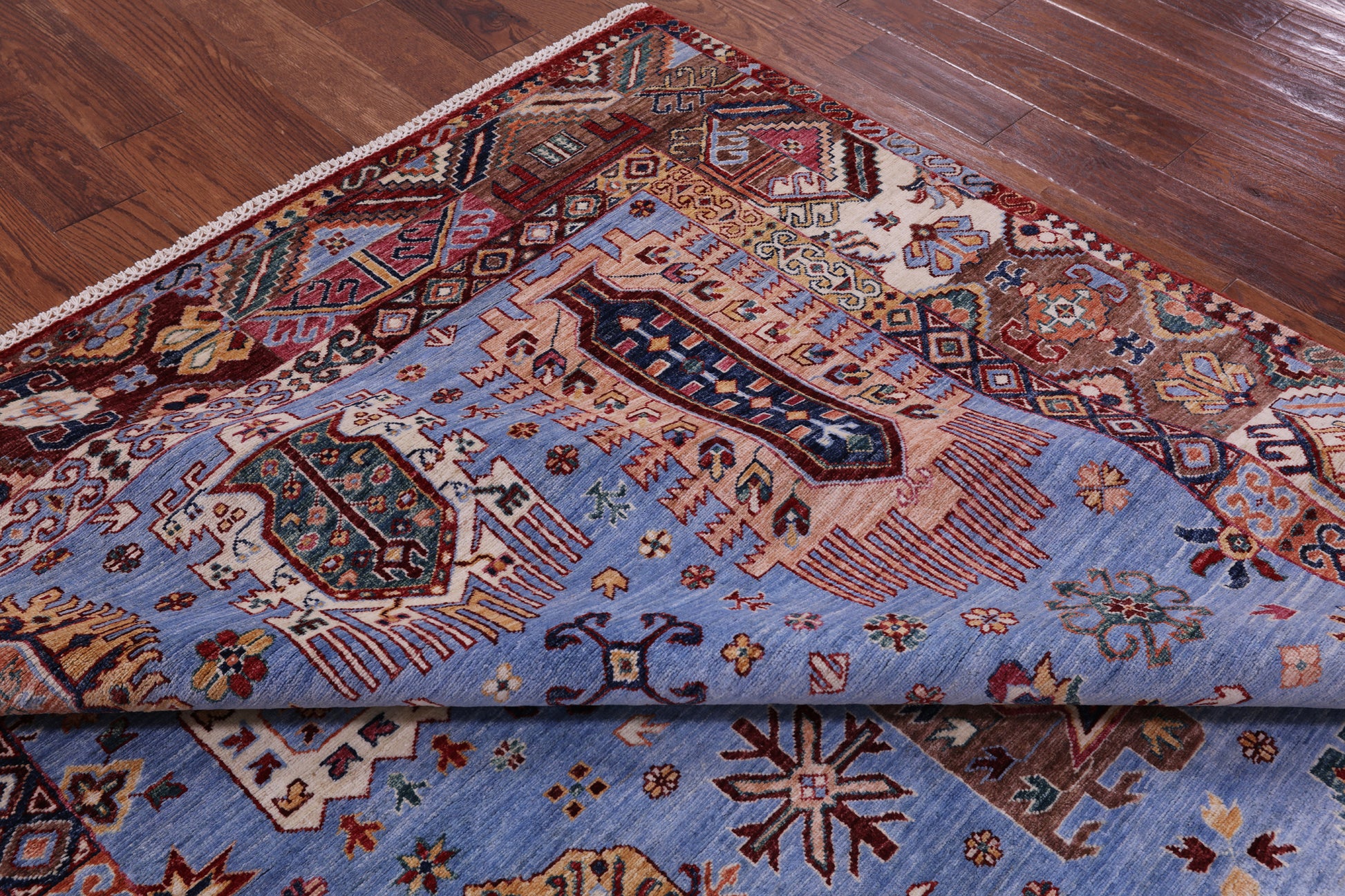 Blue Persian Fine Serapi Hand Knotted Wool Rug - 7' 0" X 9' 11" - Golden Nile