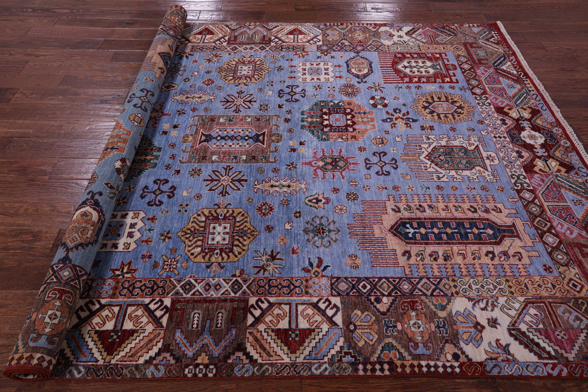 Blue Persian Fine Serapi Hand Knotted Wool Rug - 7' 0" X 9' 11" - Golden Nile