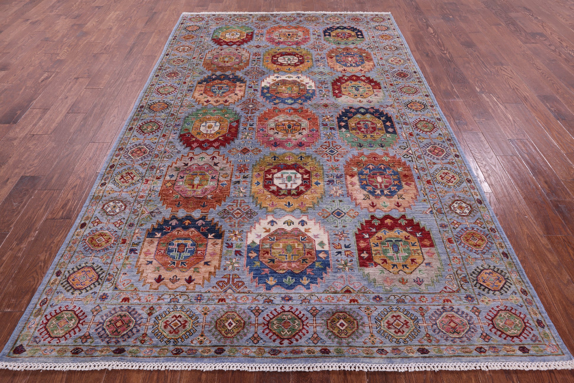 Blue Turkmen Ersari Hand Knotted Wool Rug - 6' 5" X 10' 0" - Golden Nile