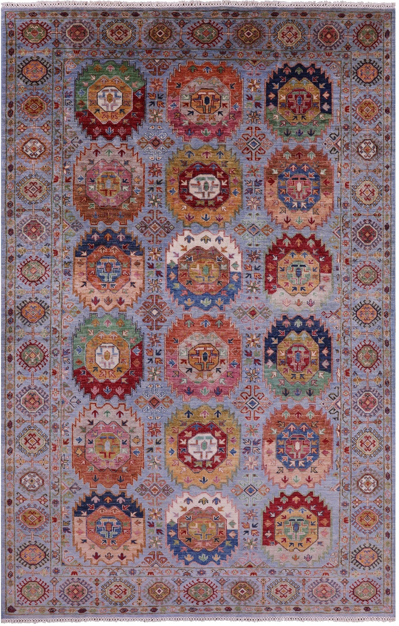 Blue Turkmen Ersari Hand Knotted Wool Rug - 6' 5" X 10' 0" - Golden Nile