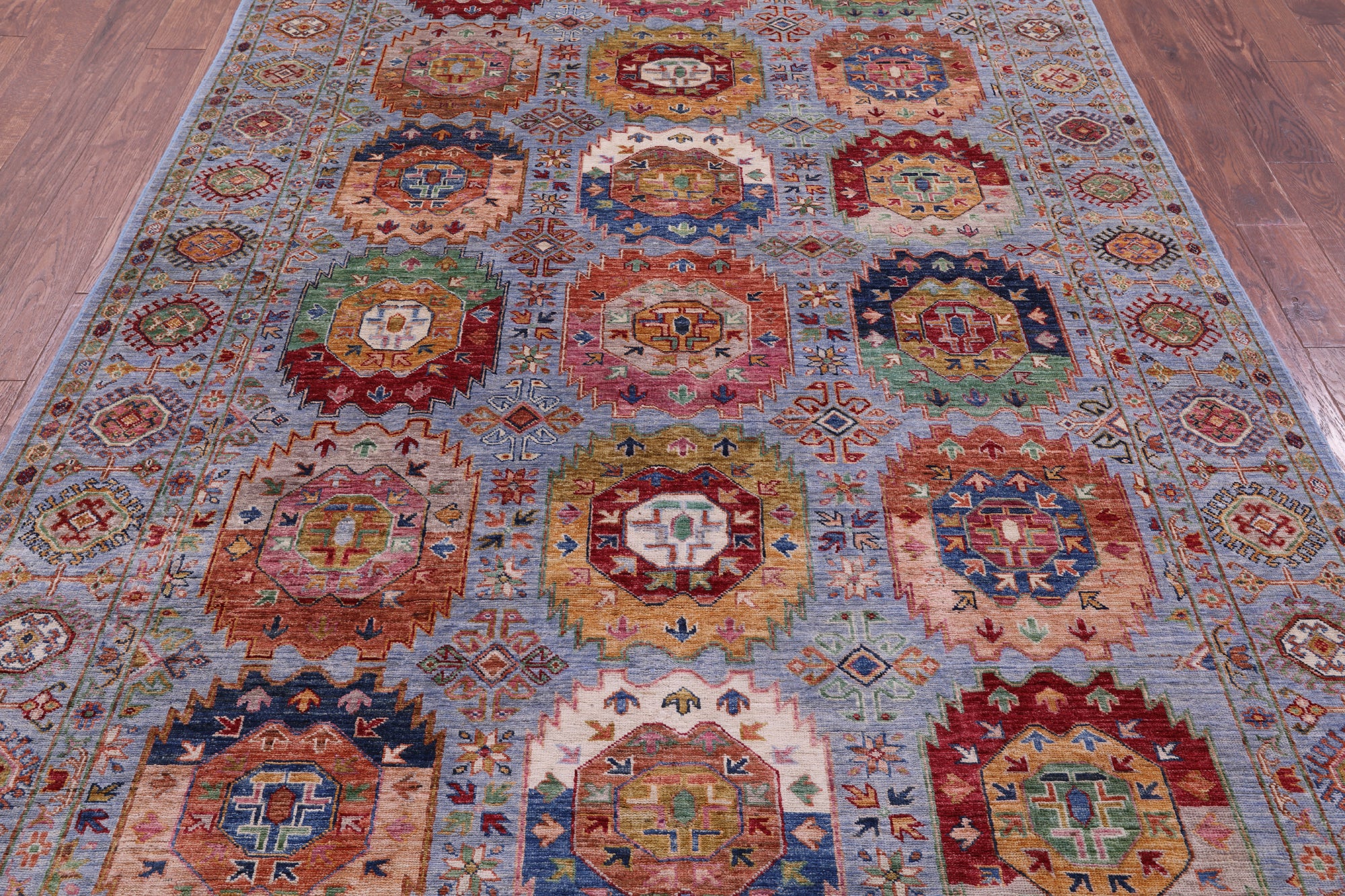 Blue Turkmen Ersari Hand Knotted Wool Rug - 6' 5" X 10' 0" - Golden Nile
