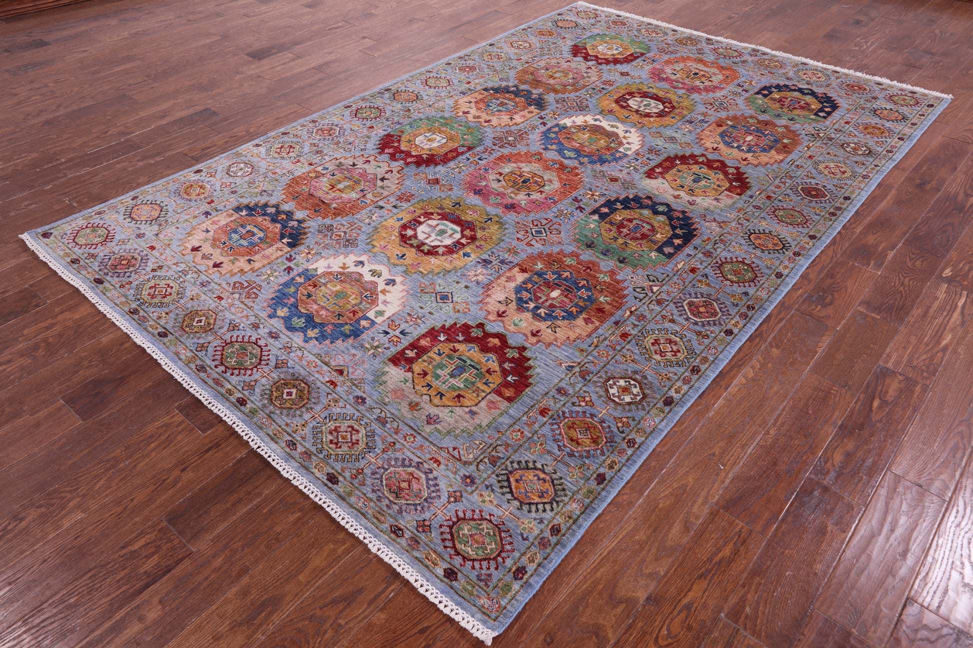 Blue Turkmen Ersari Hand Knotted Wool Rug - 6' 5" X 10' 0" - Golden Nile