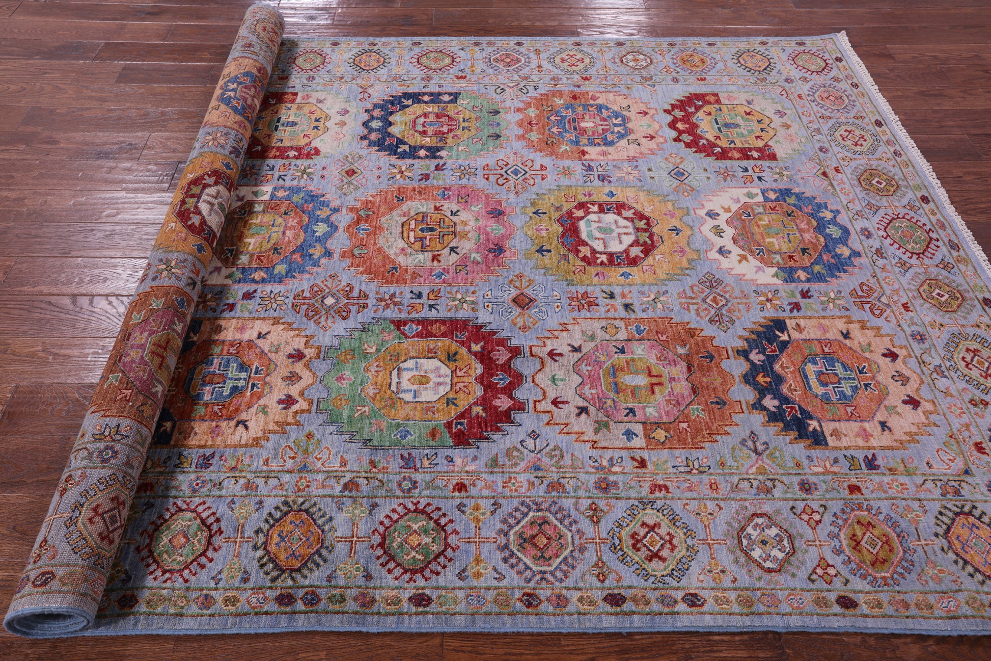 Blue Turkmen Ersari Hand Knotted Wool Rug - 6' 5" X 10' 0" - Golden Nile