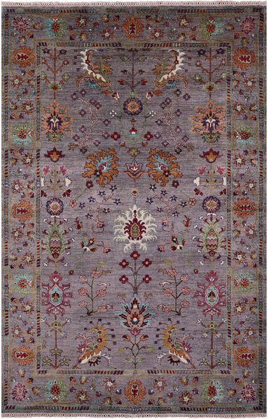 Grey Peshawar Hand Knotted Wool Rug - 5' 8" X 8' 8" - Golden Nile