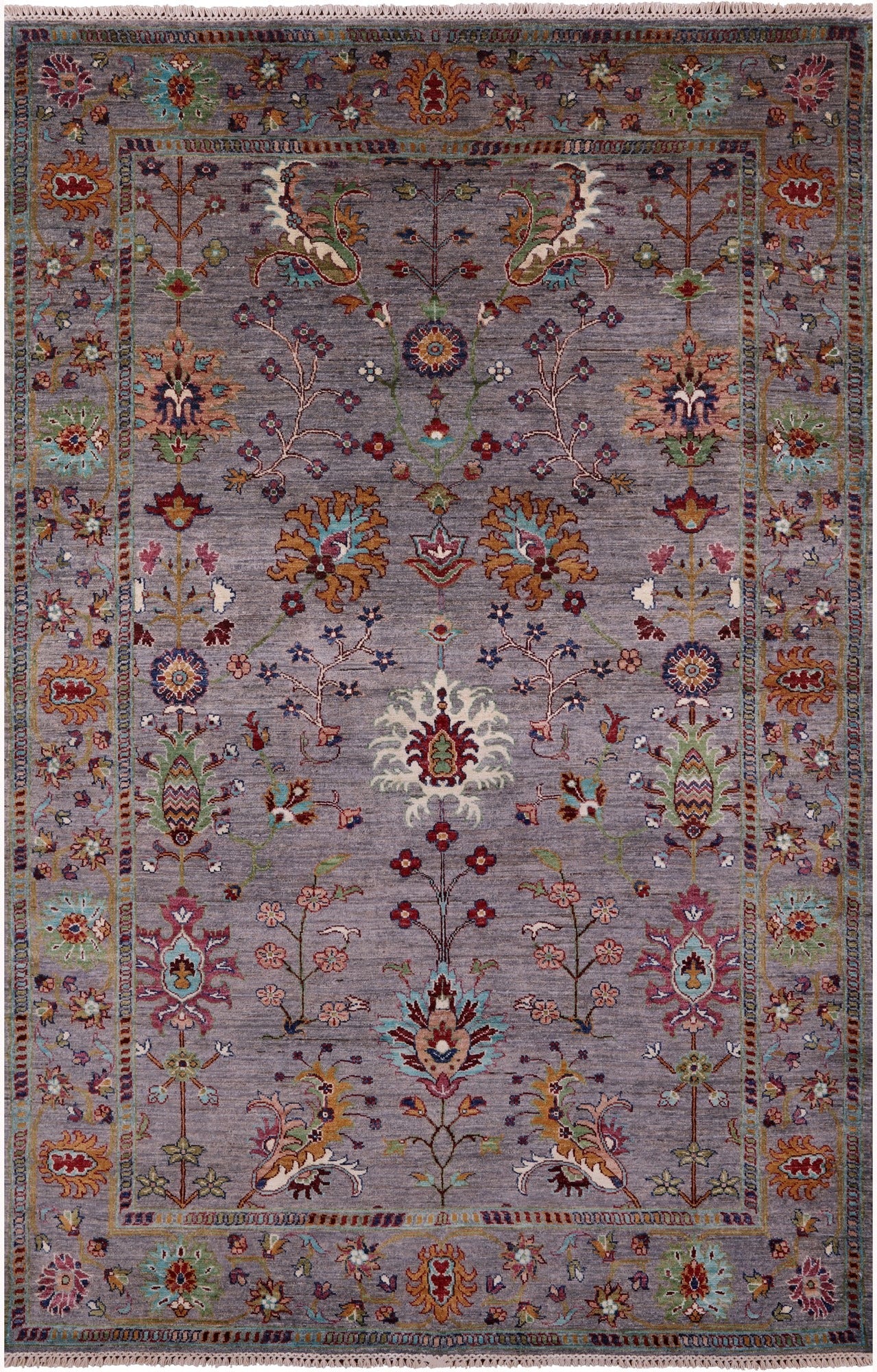 Grey Peshawar Hand Knotted Wool Rug - 5' 8" X 8' 8" - Golden Nile