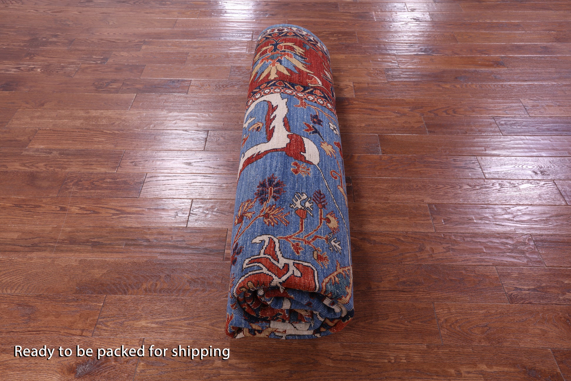 Blue Persian Fine Serapi Handmade Wool Rug - 9' 1" X 11' 9" - Golden Nile