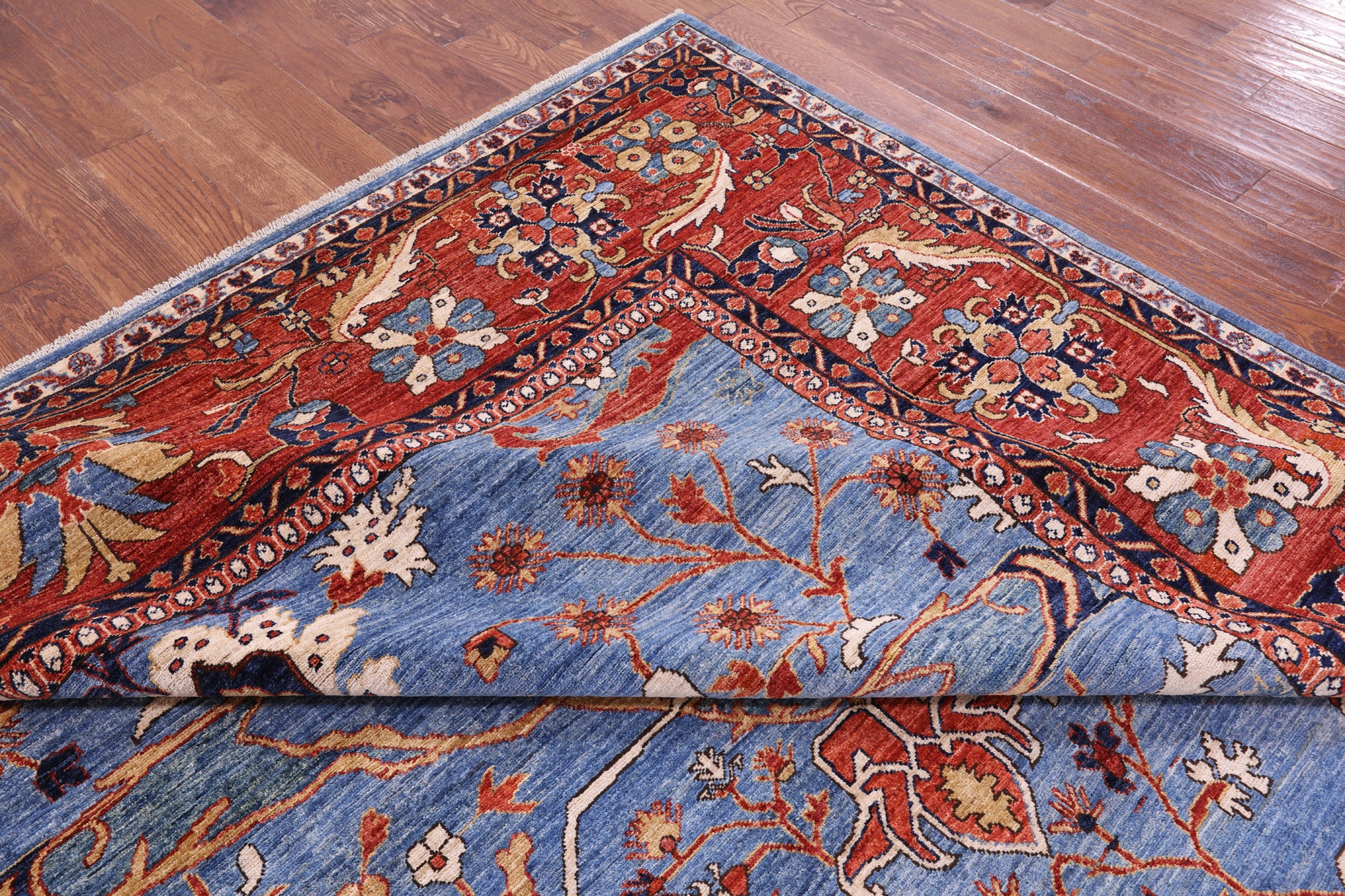 Blue Persian Fine Serapi Handmade Wool Rug - 9' 1" X 11' 9" - Golden Nile
