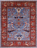 Blue Persian Fine Serapi Handmade Wool Rug - 9' 1" X 11' 9" - Golden Nile