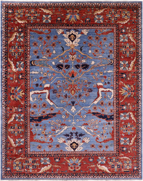 Blue Persian Fine Serapi Handmade Wool Rug - 9' 1" X 11' 9" - Golden Nile