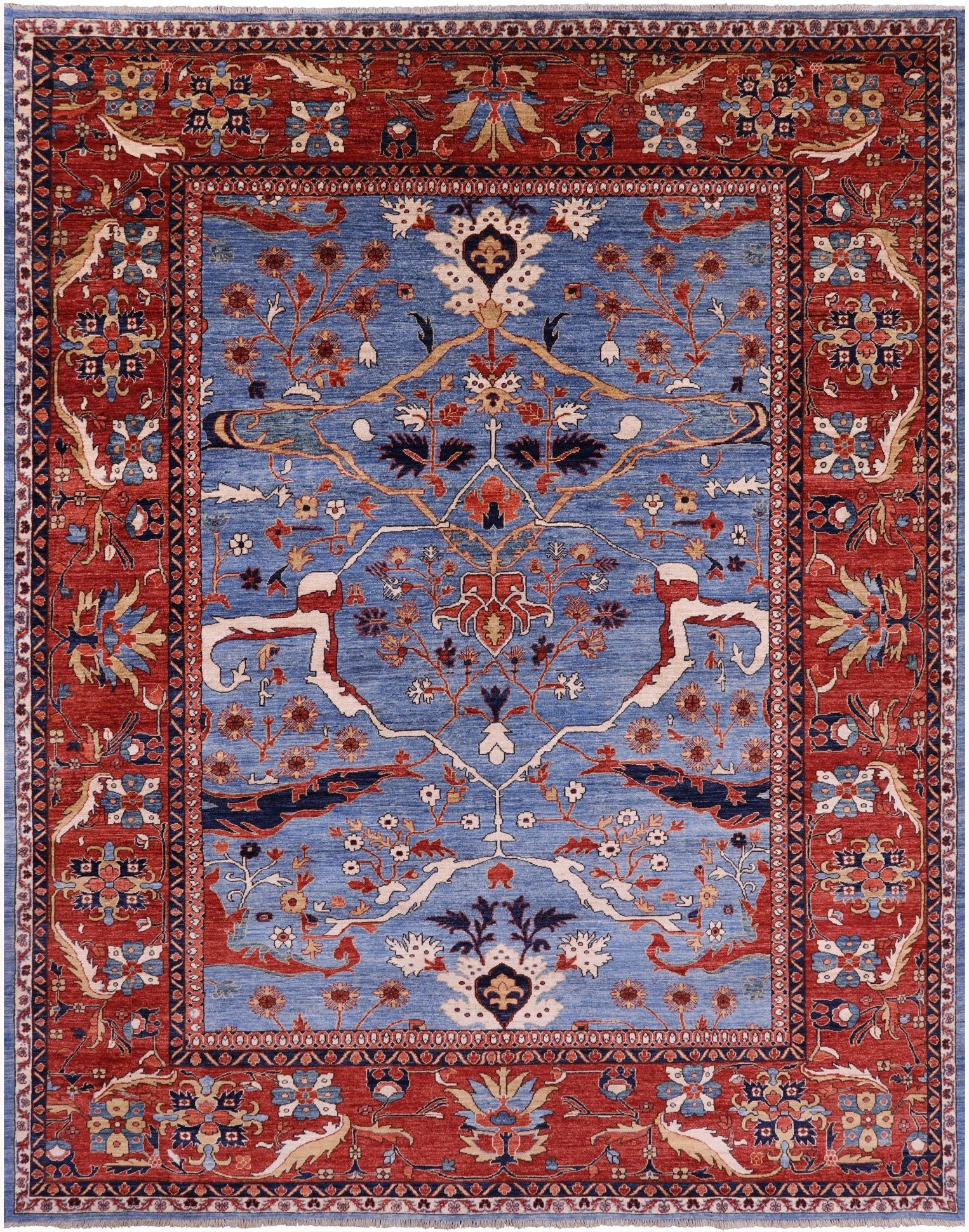 Blue Persian Fine Serapi Handmade Wool Rug - 9' 1" X 11' 9" - Golden Nile
