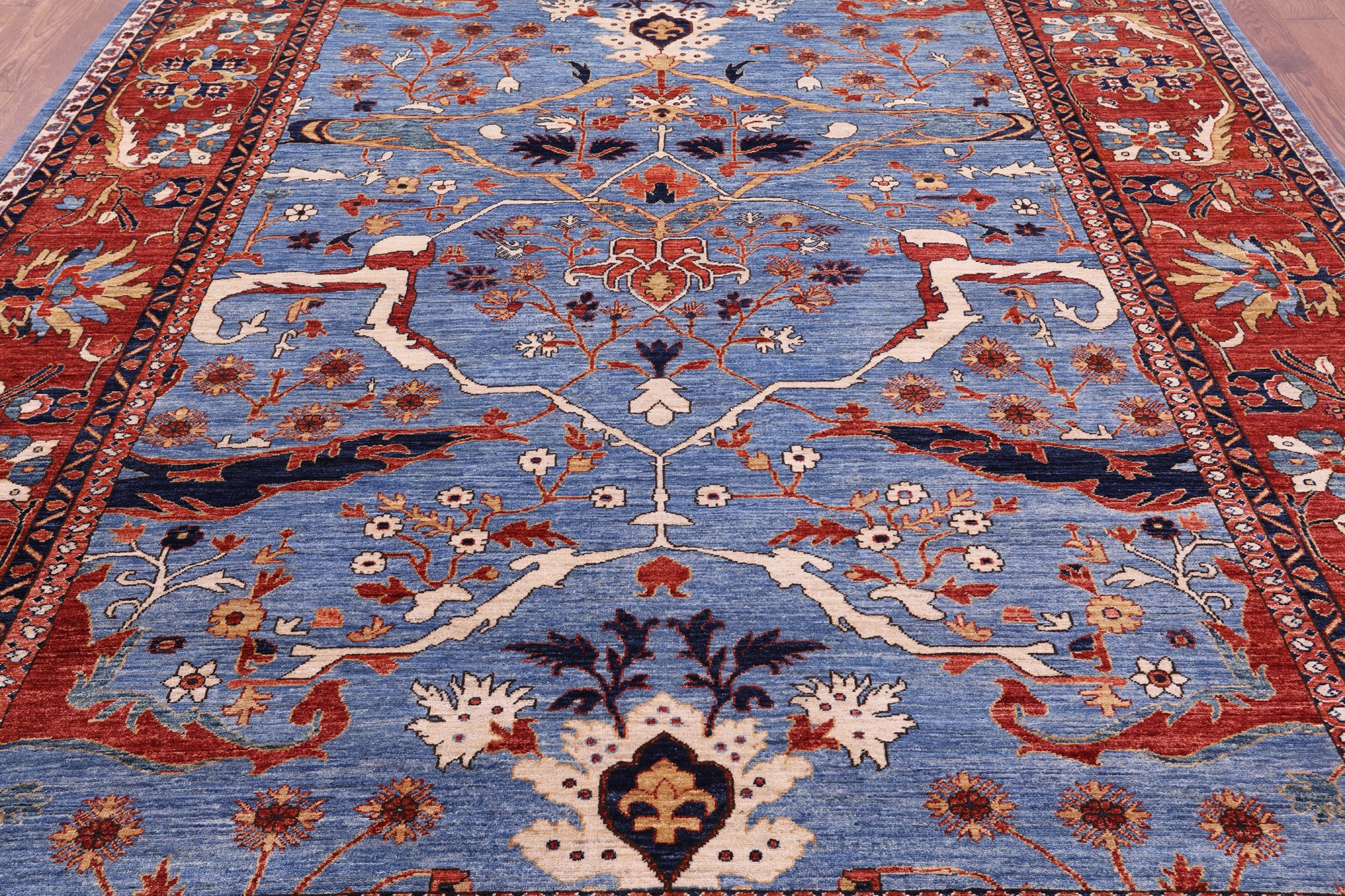 Blue Persian Fine Serapi Handmade Wool Rug - 9' 1" X 11' 9" - Golden Nile