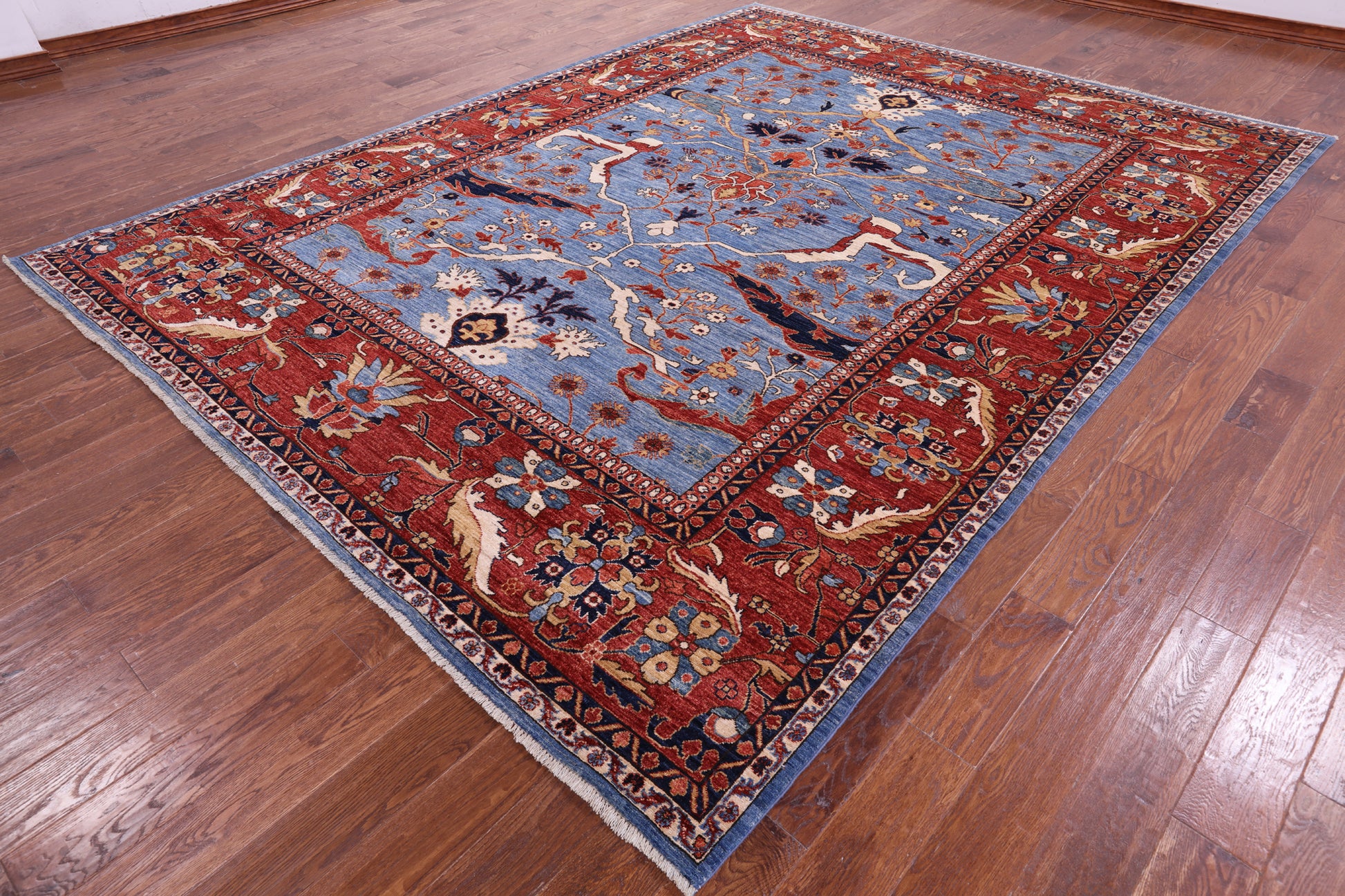Blue Persian Fine Serapi Handmade Wool Rug - 9' 1" X 11' 9" - Golden Nile