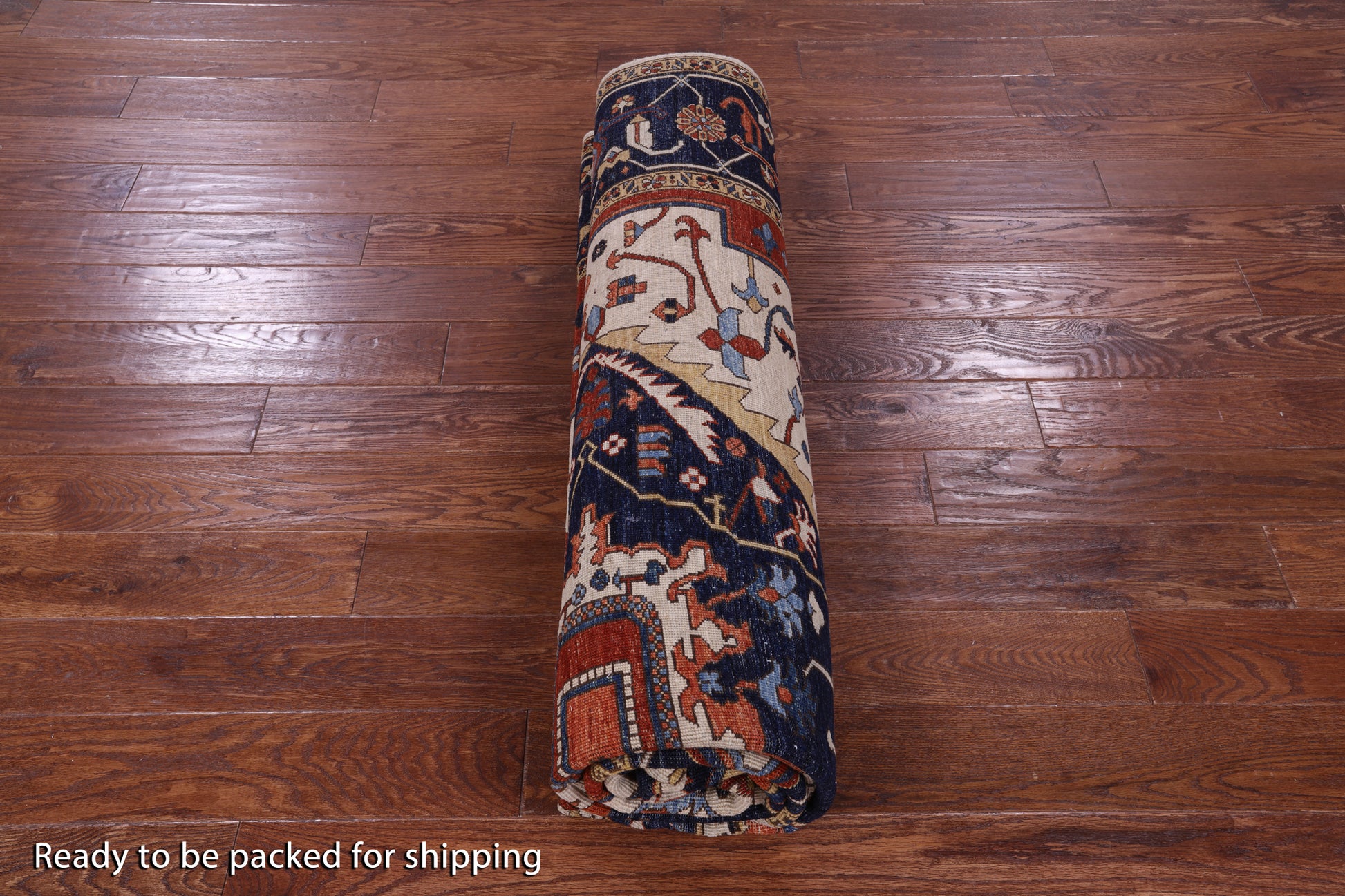 Ivory Persian Fine Serapi Hand Knotted Wool Rug - 7' 11" X 10' 3" - Golden Nile