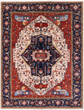 Ivory Persian Fine Serapi Hand Knotted Wool Rug - 7' 11" X 10' 3" - Golden Nile