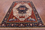 Ivory Persian Fine Serapi Hand Knotted Wool Rug - 7' 11" X 10' 3" - Golden Nile