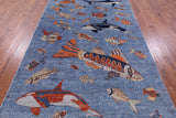 Blue Fish Design Persian Gabbeh Hand Knotted Wool Rug - 6' 1" X 8' 10" - Golden Nile