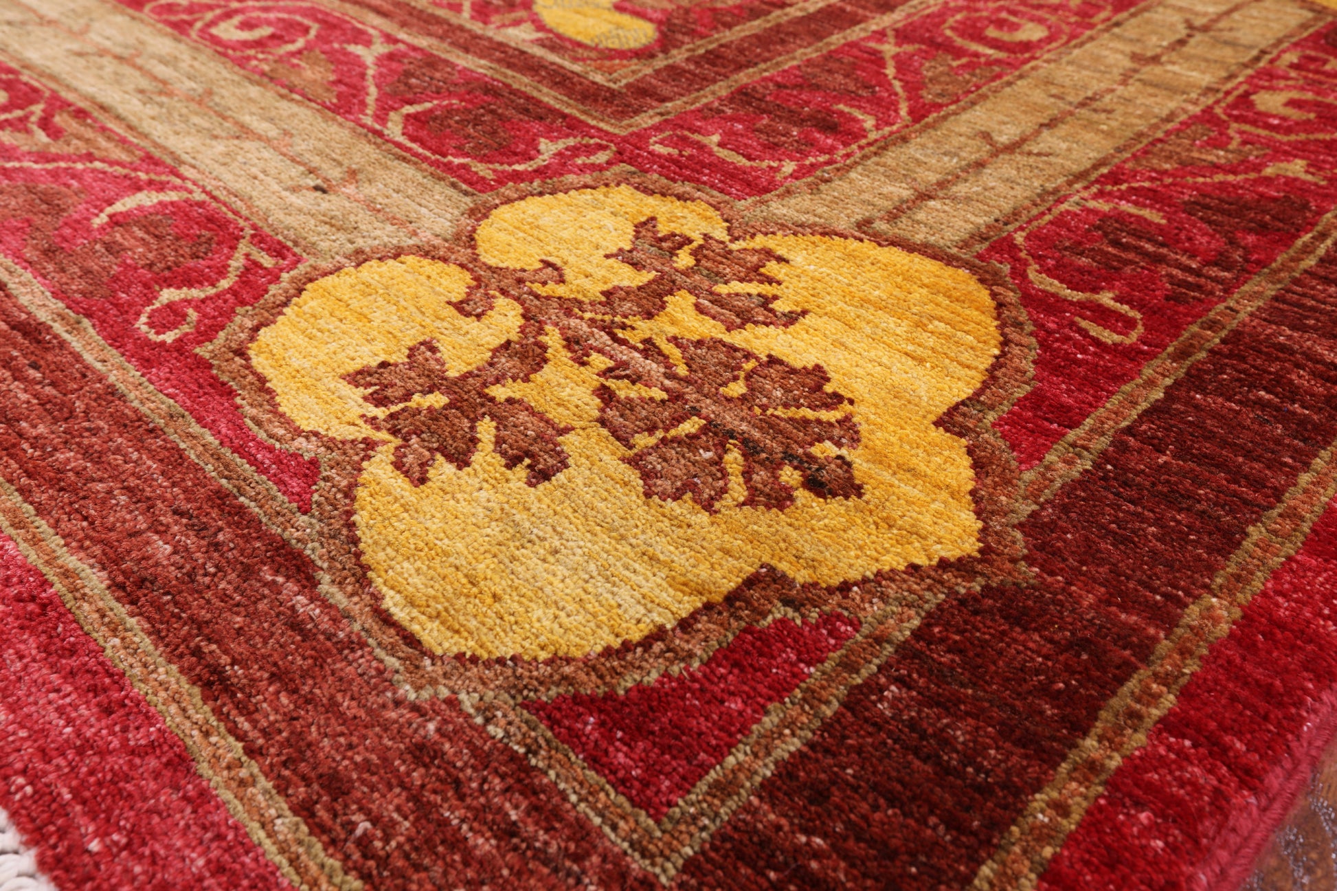 Red William Morris Handmade Wool Area Rug - 8' 2" X 9' 8" - Golden Nile