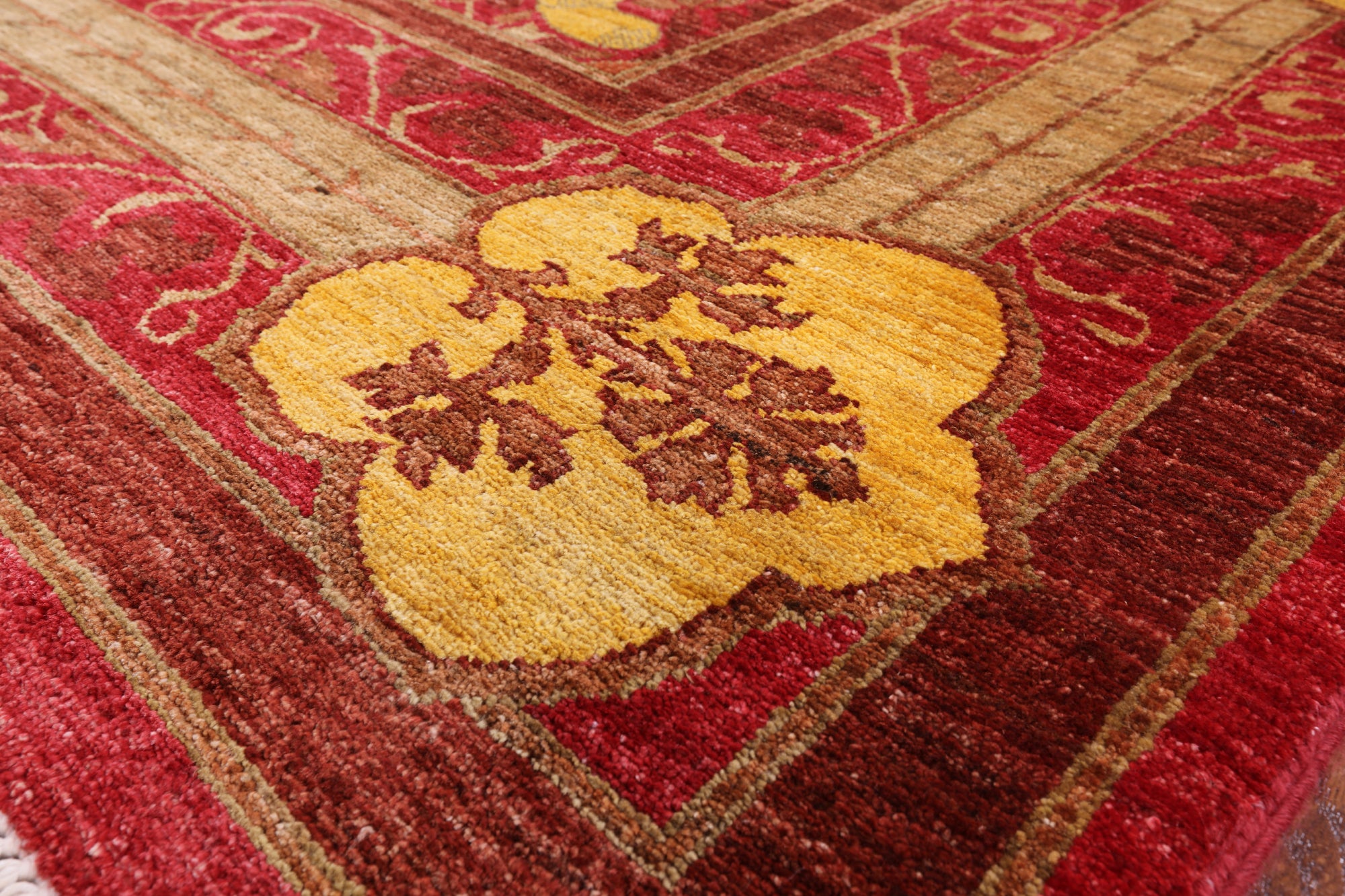Red William Morris Handmade Wool Area Rug - 8' 2" X 9' 8" - Golden Nile