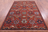 Red Persian Fine Serapi Hand Knotted Wool Rug - 6' 2" X 8' 8" - Golden Nile