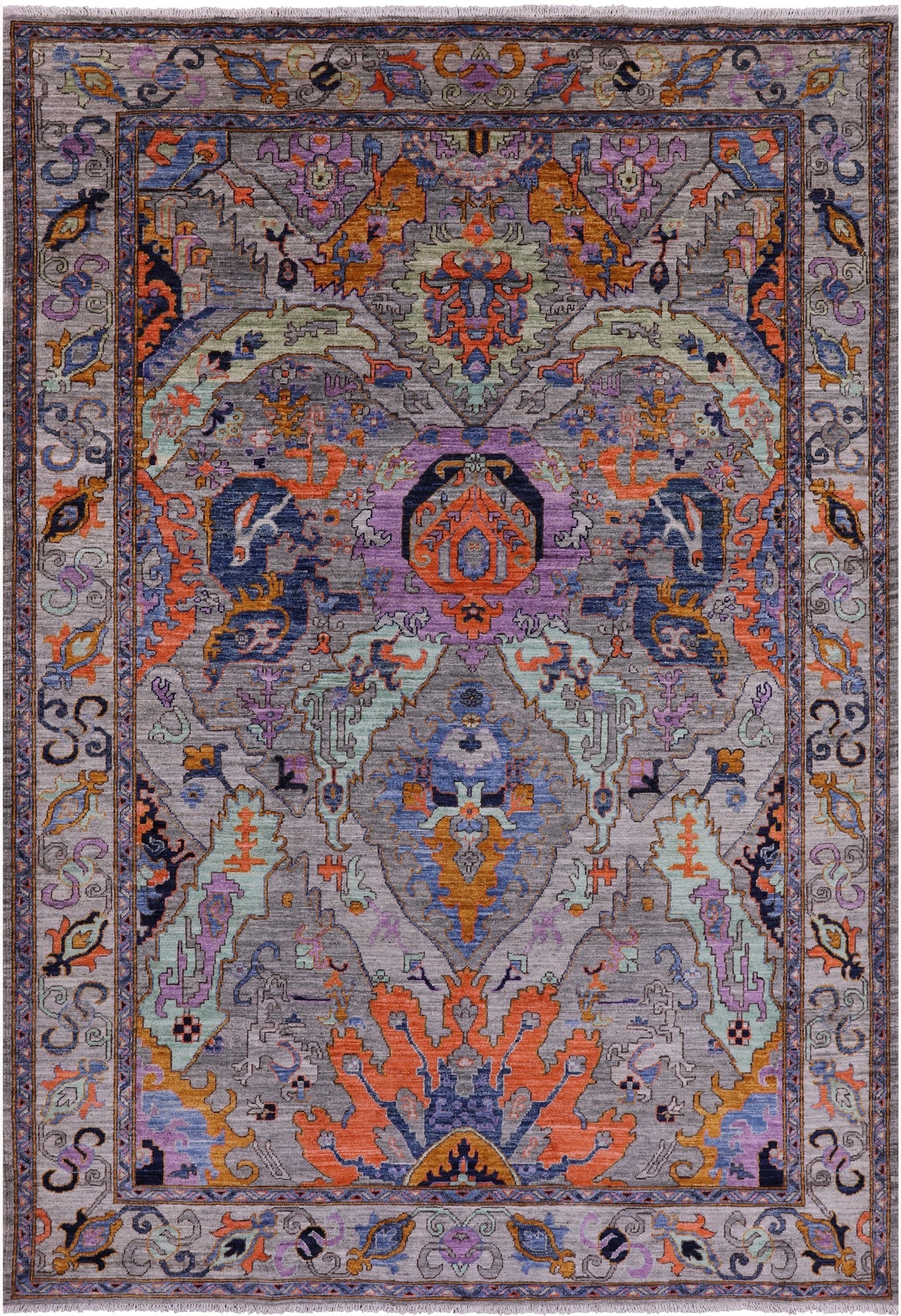 Grey Persian Fine Serapi Hand Knotted Wool Rug - 6' 1" X 8' 10" - Golden Nile