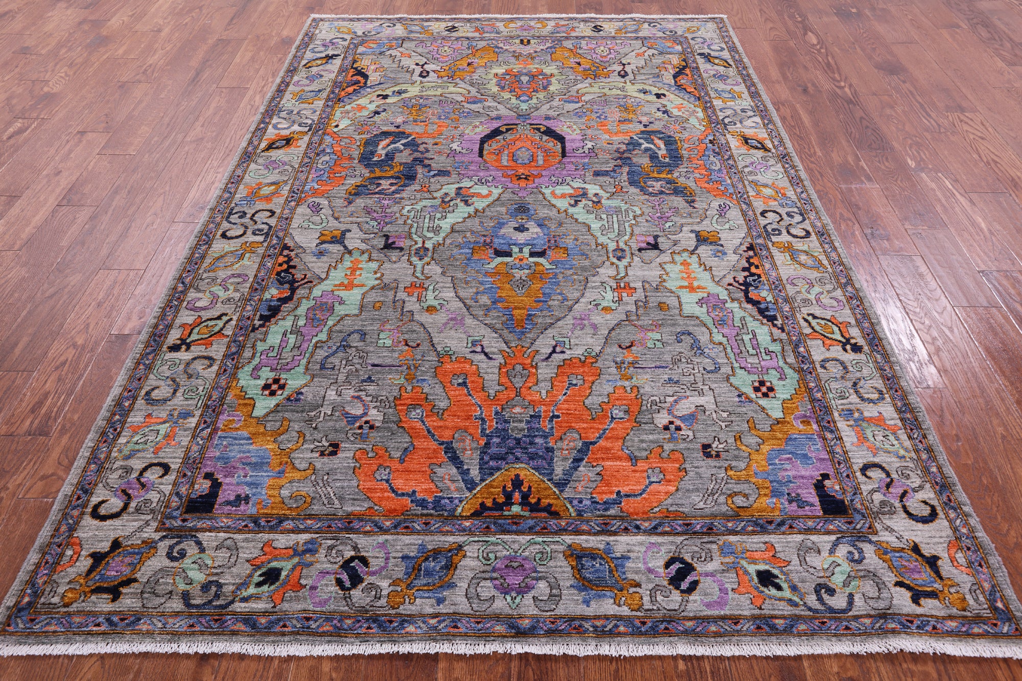 Grey Persian Fine Serapi Hand Knotted Wool Rug - 6' 1" X 8' 10" - Golden Nile