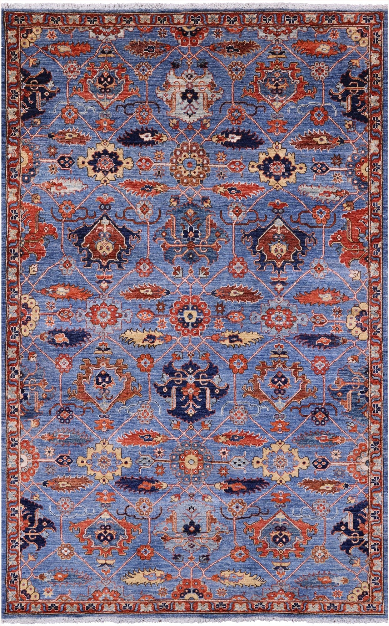 Blue Persian Fine Serapi Hand Knotted Wool Rug - 5' 10" X 9' 4" - Golden Nile