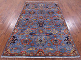 Blue Persian Fine Serapi Hand Knotted Wool Rug - 5' 10" X 9' 4" - Golden Nile