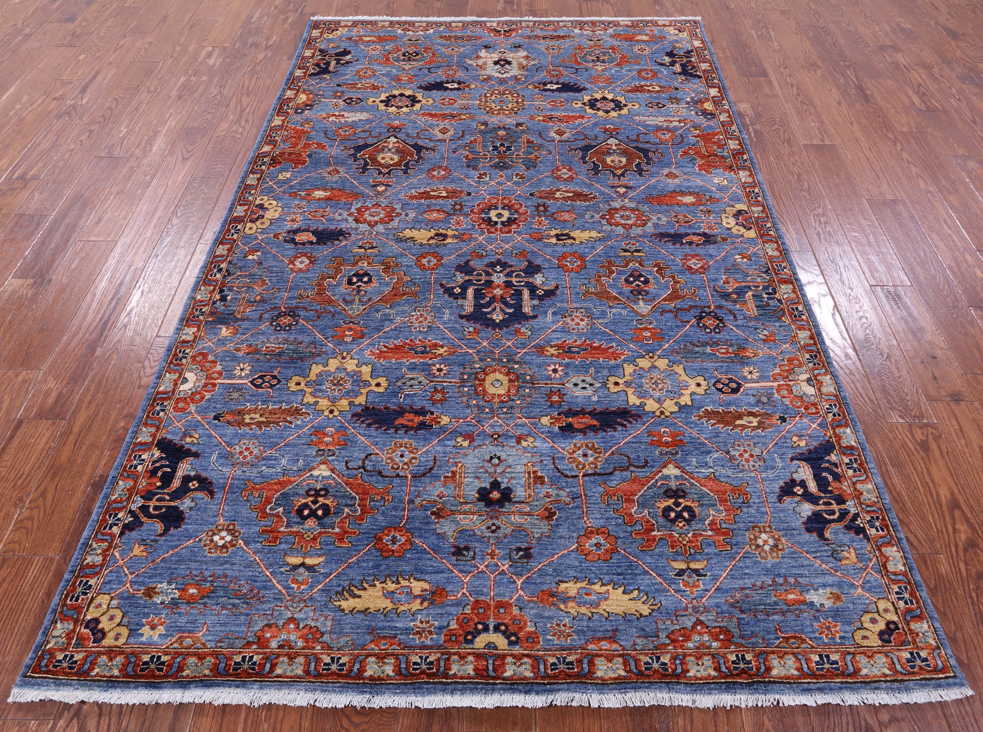 Blue Persian Fine Serapi Hand Knotted Wool Rug - 5' 10" X 9' 4" - Golden Nile