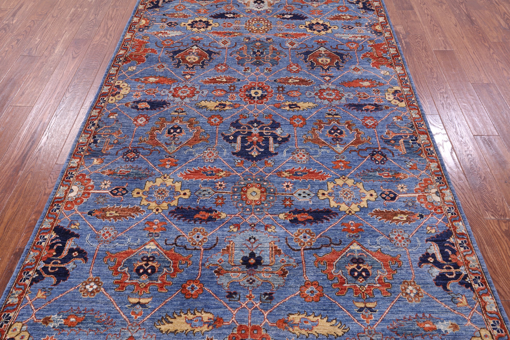 Blue Persian Fine Serapi Hand Knotted Wool Rug - 5' 10" X 9' 4" - Golden Nile