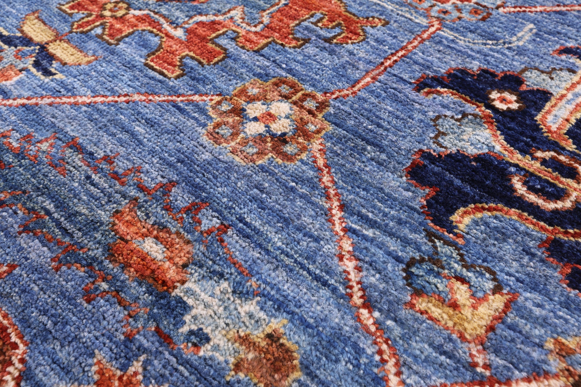 Blue Persian Fine Serapi Hand Knotted Wool Rug - 5' 10" X 9' 4" - Golden Nile