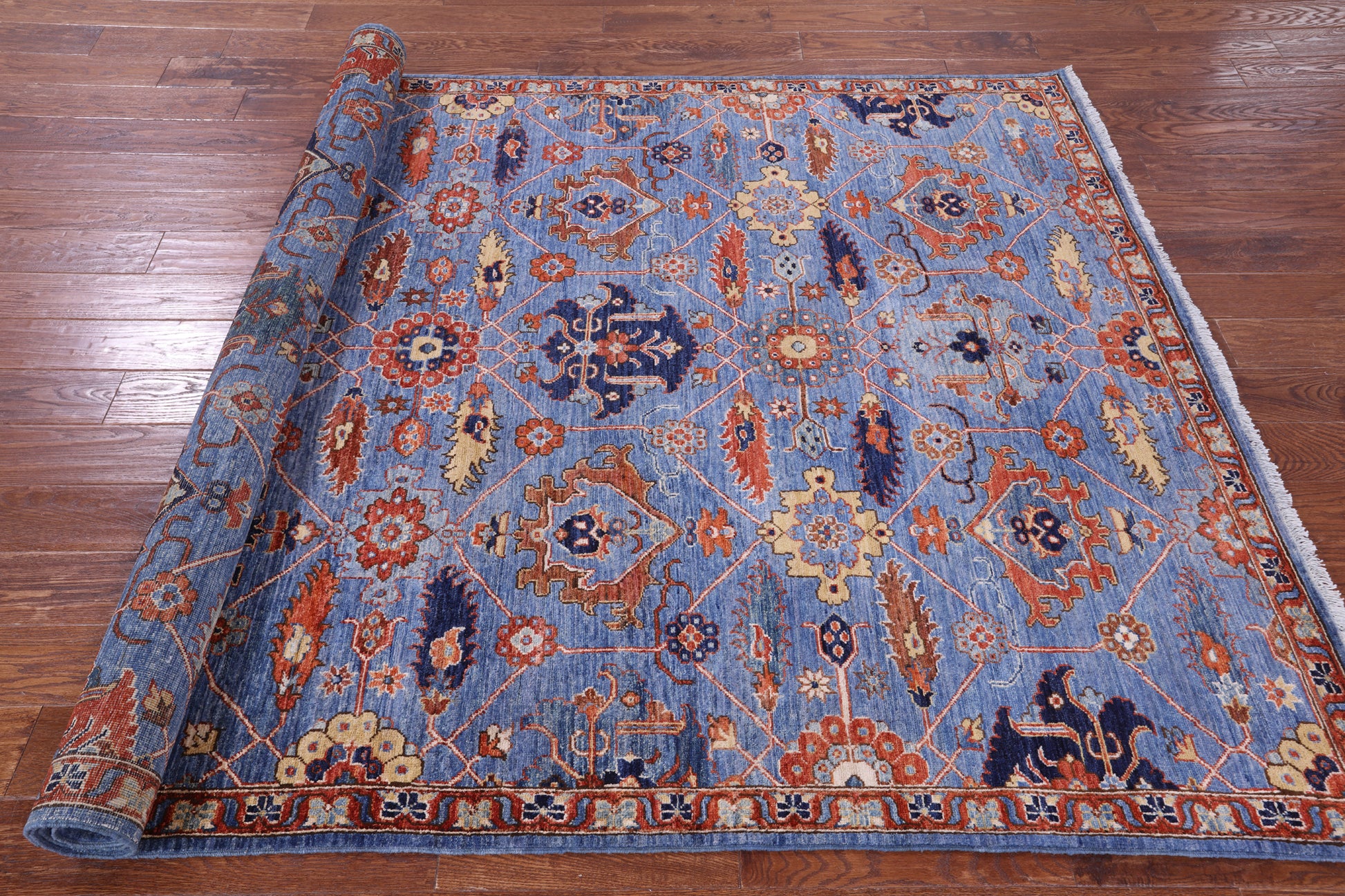 Blue Persian Fine Serapi Hand Knotted Wool Rug - 5' 10" X 9' 4" - Golden Nile