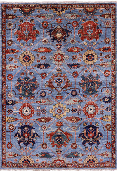 Blue Persian Fine Serapi Hand Knotted Wool Rug - 4' 10" X 6' 10" - Golden Nile