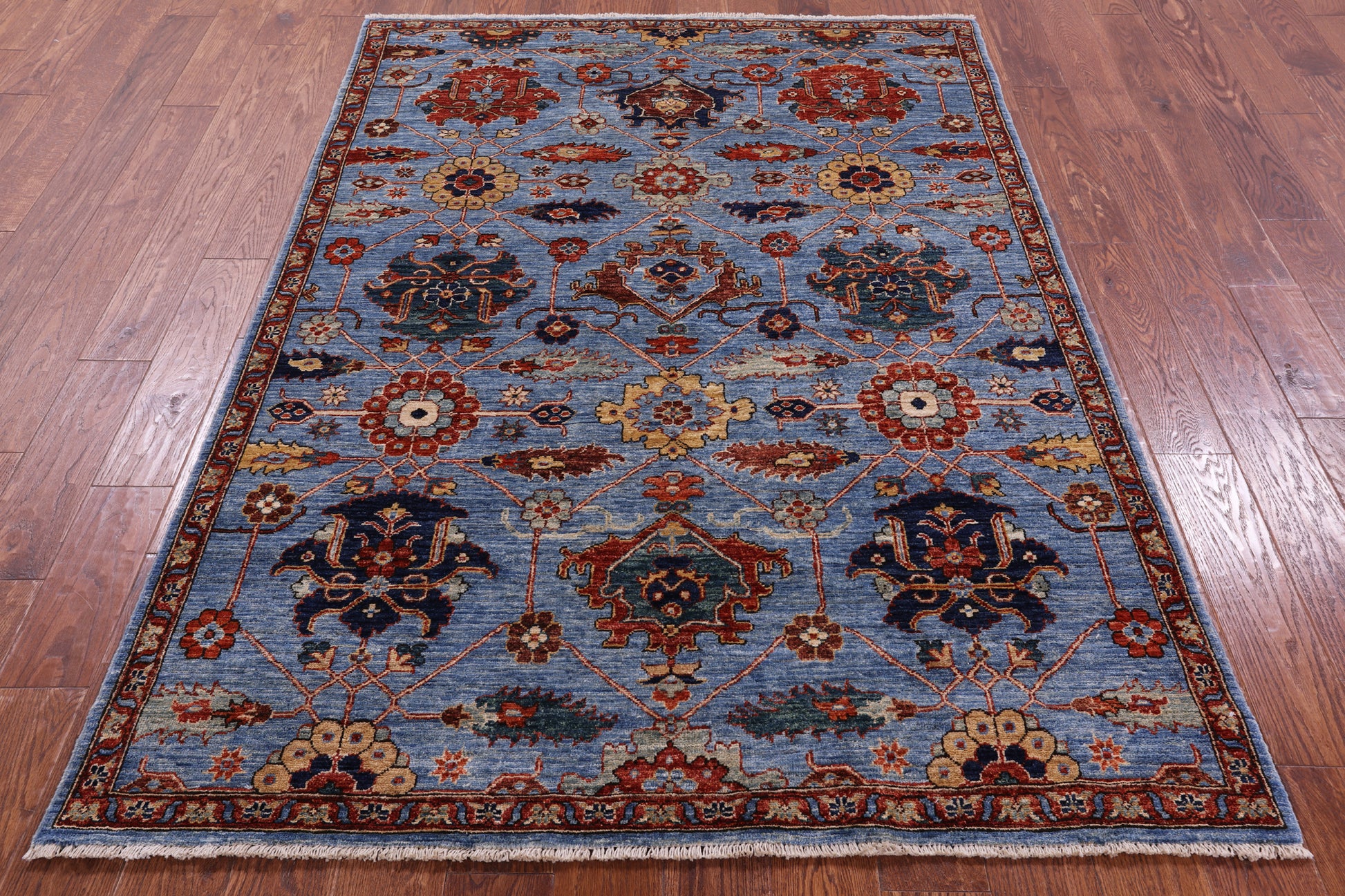Blue Persian Fine Serapi Hand Knotted Wool Rug - 4' 10" X 6' 10" - Golden Nile