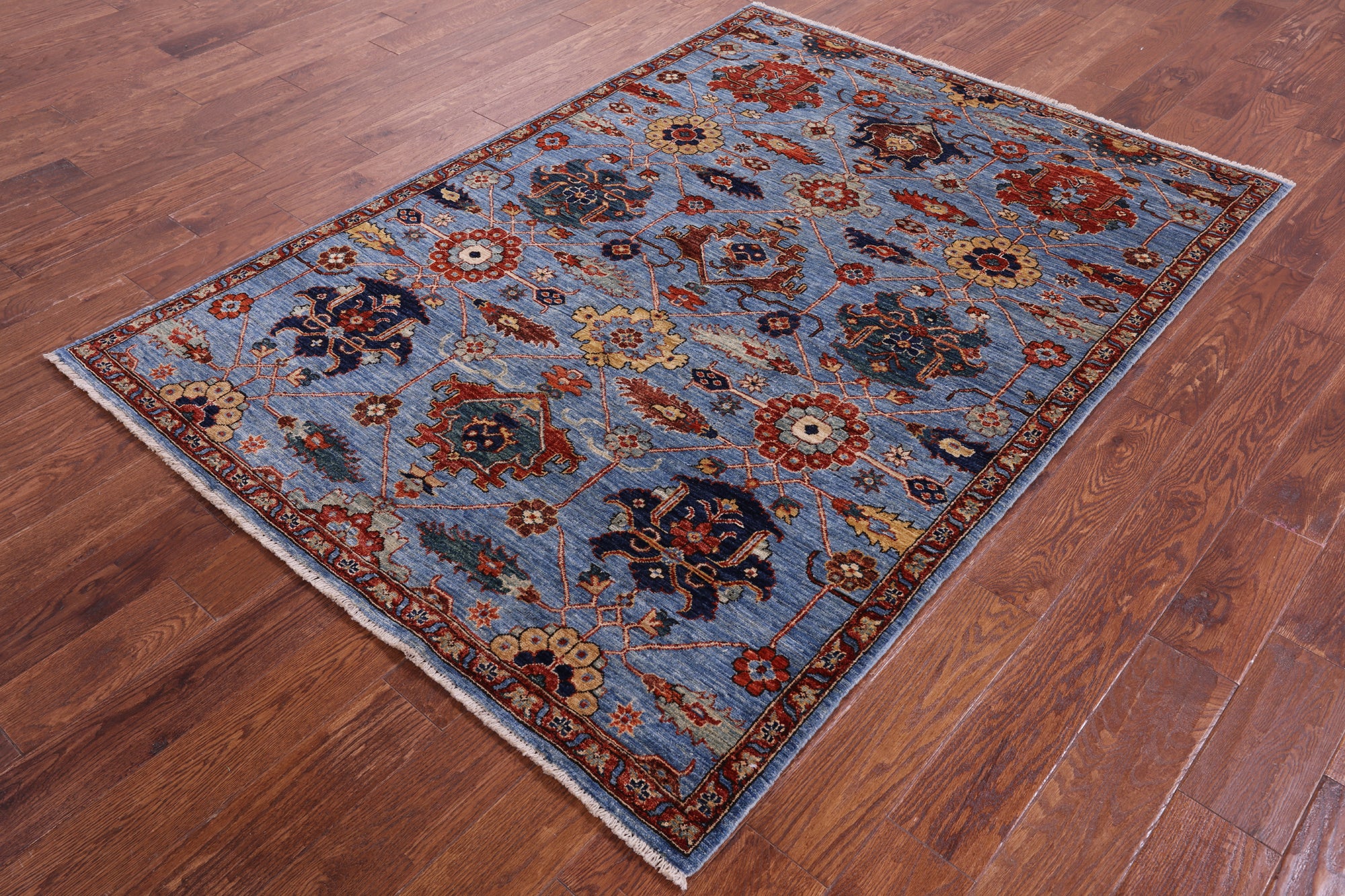 Blue Persian Fine Serapi Hand Knotted Wool Rug - 4' 10" X 6' 10" - Golden Nile
