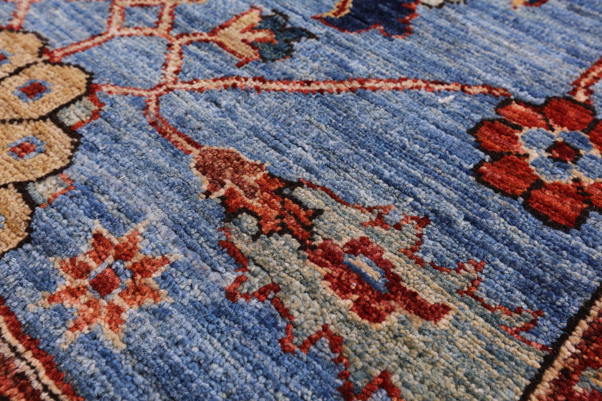 Blue Persian Fine Serapi Hand Knotted Wool Rug - 4' 10" X 6' 10" - Golden Nile