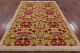 Ivory William Morris Hand Knotted Wool Area Rug - 6' 3" X 8' 10" - Golden Nile